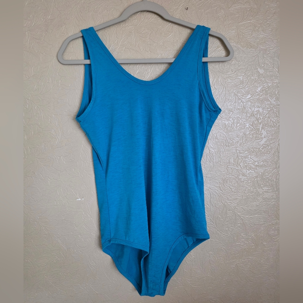 L&B Bright Turquoise Blue Scoop Neck Bodysuit